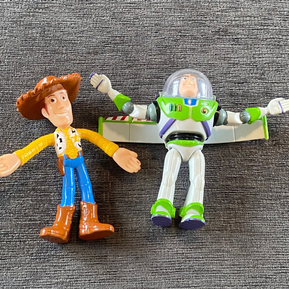 Vtg Disney Toy Story Woody and Buzz Lightyear Action Figure Set Thinkway Kellogg